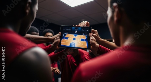 March Madness, Basketball Team Strategy Session Tablet Game Plan