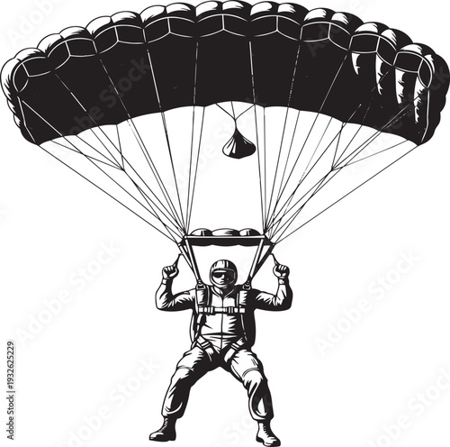 3D render of a man paragliding in the sky with a parachute as an adventure sport concept illustration for extreme flying and skydiving fun