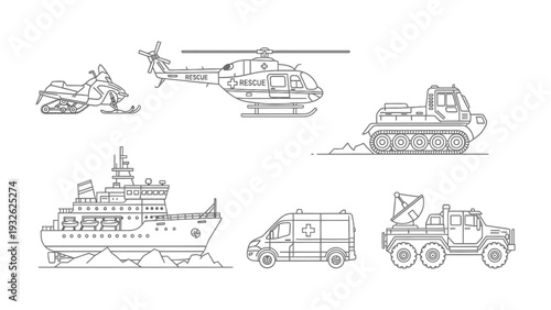 Fleet of Emergency Vehicles: This image depicts a comprehensive collection of essential vehicles, each primed to respond to emergencies and deliver critical aid.