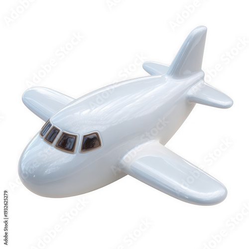 Cartoonish 3d rendering of a whimsical white airplane flying through the air