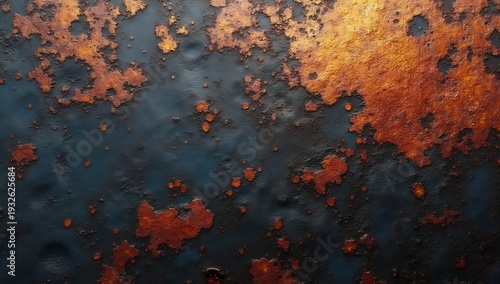 Close-up view of weathered metal surface with rust and corrosion, abstract texture.