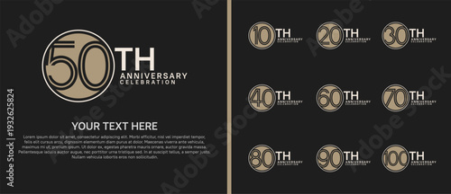 anniversary logo set with circle. brown and grey color on black background for celebration moment