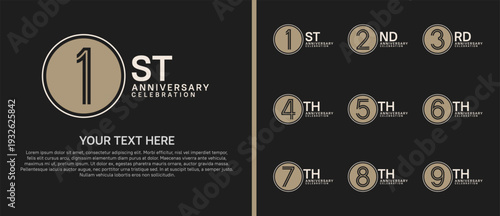 anniversary logo set with circle. brown and grey color on black background for celebration moment