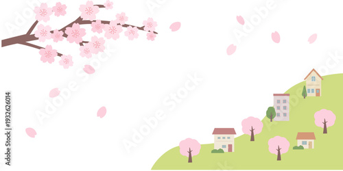春のバナーイラスト　春の背景イラスト　　桜のバナー　春素材