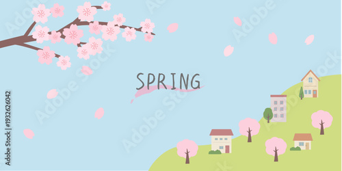 春のバナーイラスト　春の背景イラスト　　桜のバナー　春素材