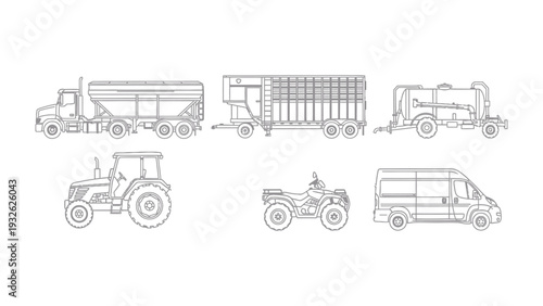 Farm Vehicles Silhouette: A collection of meticulously crafted silhouettes showcasing a diverse range of farm vehicles, from a rugged tractor to a versatile ATV, depicting the tools of agriculture.