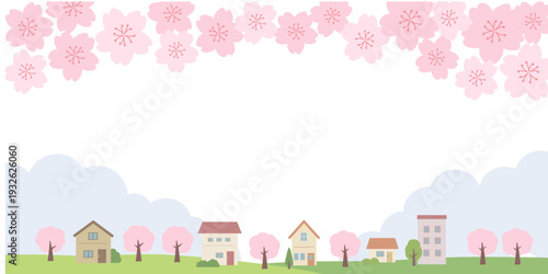 春のバナーイラスト　春の背景イラスト　　桜のバナー　春素材