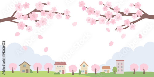 春のバナーイラスト　春の背景イラスト　　桜のバナー　春素材