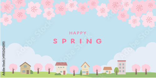 春のバナーイラスト　春の背景イラスト　　桜のバナー　春素材