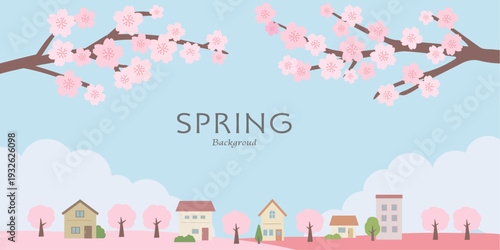 春のバナーイラスト　春の背景イラスト　　桜のバナー　春素材