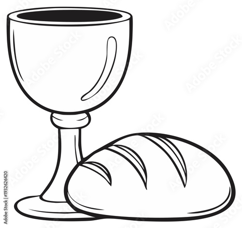 Chalice and Loaf Outline Drawing Simple Line Art for Religious Celebration and Church Eucharist