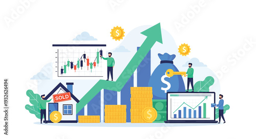 Set of business growth and finance icons vector