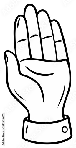 Open hand with five fingers raised in a gesture of greeting or stopping, depicted in a simple black and white outline style.