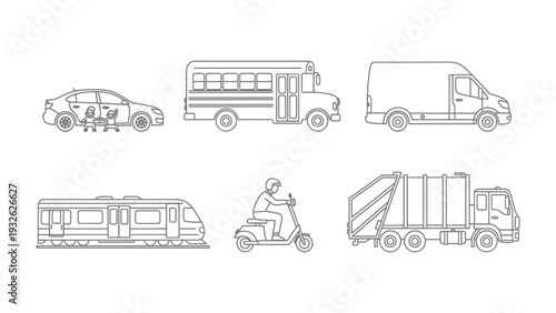 Transportation Icons: A collection of various transportation modes are arranged in a cohesive design, perfect for projects related to movement and transit.