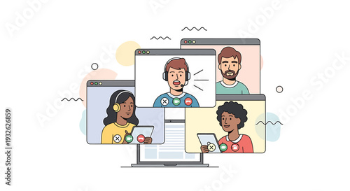 Set of 5 people on video conference vector