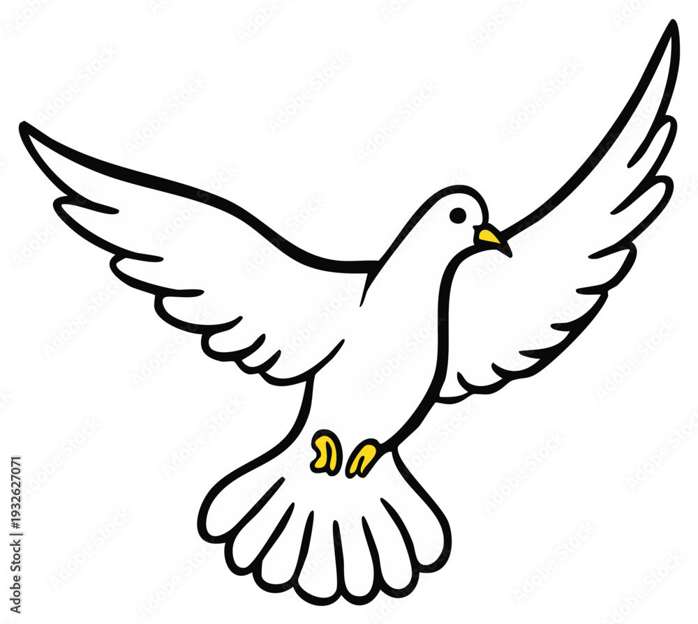 Obraz premium Stylized white dove with outstretched wings in flight symbolizing peace and hope