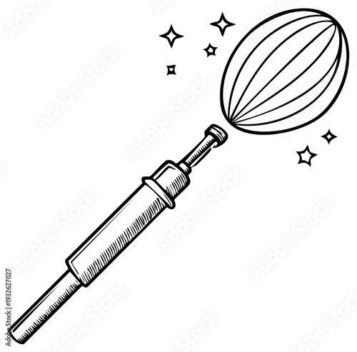 Laser hair removal device targeting eggshaped form surrounded by sparkling stars in a sketch drawing style