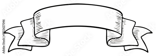 Hand drawn ribbon banner with sketched texture and curved shape