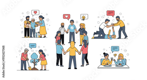 Set of 6 people communication icons vector