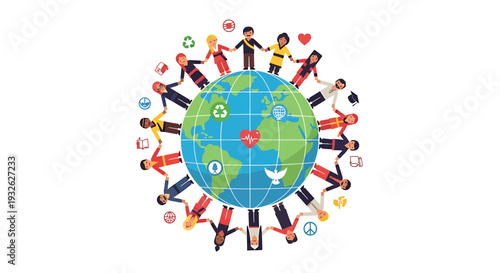 Vector illustration of diverse people around the globe