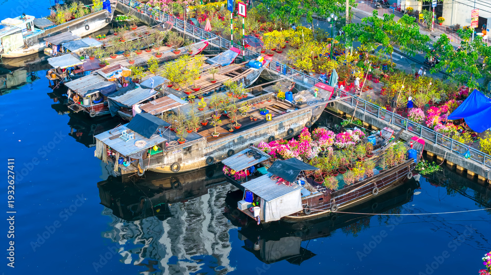 custom made wallpaper toronto digitalAerial view of floating flower market in Saigon or Ho Chi Minh City in Vietnam. The market on the Canal is open for the Tet Holiday or Lunar New Year