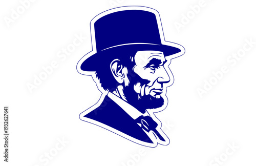 Abraham Lincoln Portrait Silhouette with Hat, US President Historical Vector Sticker, American Civil War History Icon