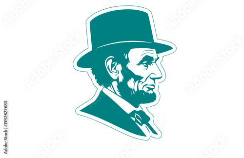 Abraham Lincoln Portrait Silhouette with Hat, US President Historical Vector Sticker, American Civil War History Icon