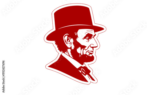 Abraham Lincoln Portrait Silhouette with Hat, US President Historical Vector Sticker, American Civil War History Icon