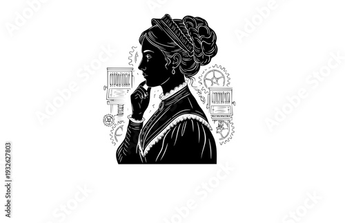 Marie Curie Scientist Profile Silhouette, Women in Science Vector Sticker, Historical Chemistry and Physics Icon for Education
