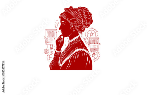 Ada Lovelace Computing Pioneer Silhouette, Victorian History Vector Sticker, Women in Tech and Math STEM Illustration