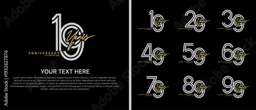 anniversary logo set with handwriting. white and brown color on black background for celebration moment