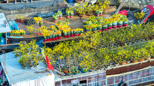 Wallpaper Mural Aerial view of floating flower market in Saigon or Ho Chi Minh City in Vietnam. The market on the Canal is open for the Tet Holiday or Lunar New Year Torontodigital.ca