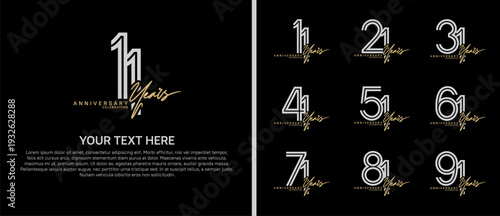anniversary logo set with handwriting. white and brown color on black background for celebration moment