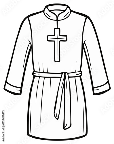 Black and white illustration of religious attire with cross