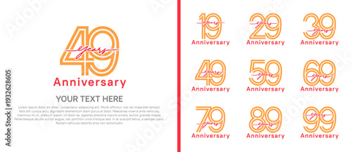 anniversary logo set with handwriting. orange and red color on white background for celebration moment