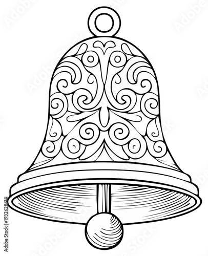 Decorative Ornate Bell Illustration with Swirl Patterns and a Clapper