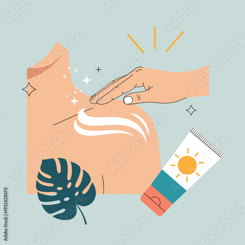 Flat Vector Illustration of SPF Sunscreen Application Routine