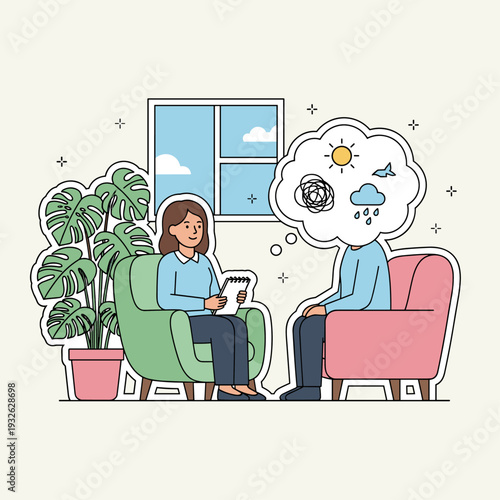 Flat Vector Psychologist Therapy Session Scene