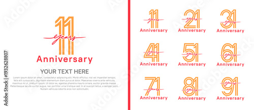 anniversary logo set with handwriting. orange and red color on white background for celebration moment