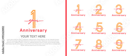 anniversary logo set with handwriting. orange and red color on white background for celebration moment