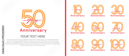 anniversary logo set with handwriting. orange and red color on white background for celebration moment