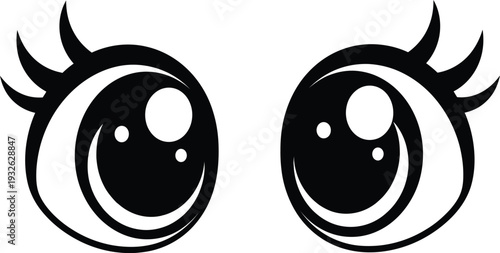 Cartoon eyes with long eyelashes and white background
