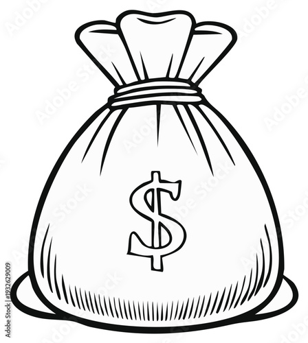 Hand-drawn illustration of a money bag with a dollar sign, symbolizing wealth and financial gain