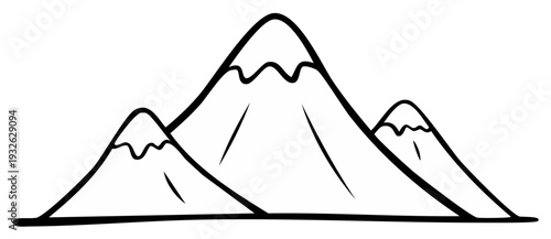 Simple outline drawing of snow capped mountains in a landscape scene