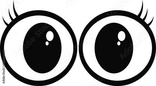 A pair of cartoon eyes with long eyelashes and white highlights