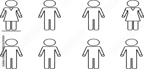Stick figures of men and women in two rows