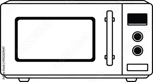 A line drawing of a microwave oven with control panel