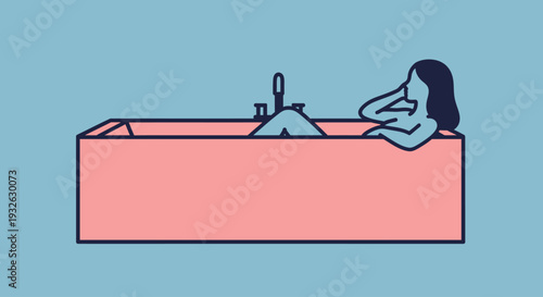 A woman relaxing in a pink bathtub with a faucet