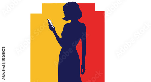 A woman in a dress using her smartphone indoors