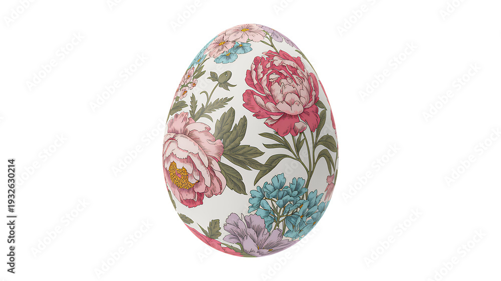 Fototapeta premium Decorative Easter egg with floral pattern decorative egg isolated on a transparent background